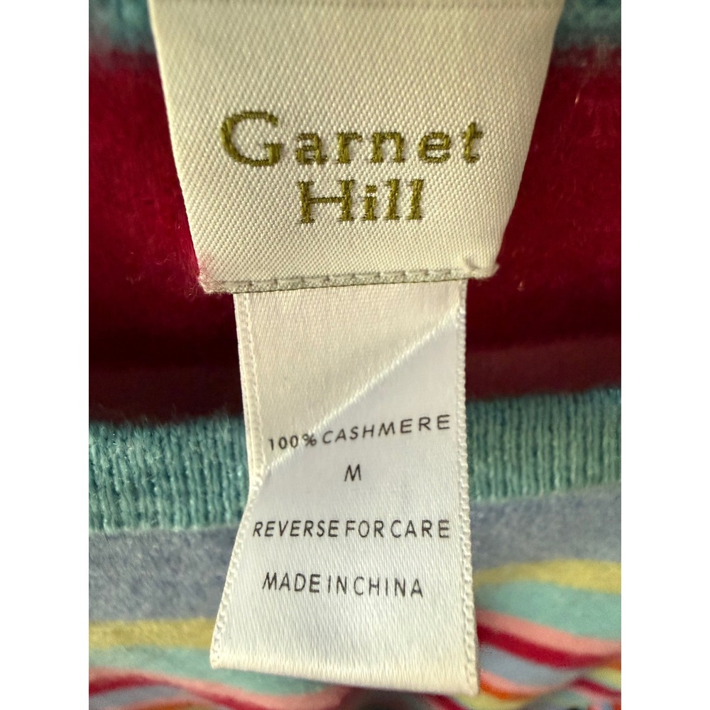 Garnet Hill 100% Cashmere Sweater Womens Medium Multi Color Striped Crew Neck M - Picture 3 of 5